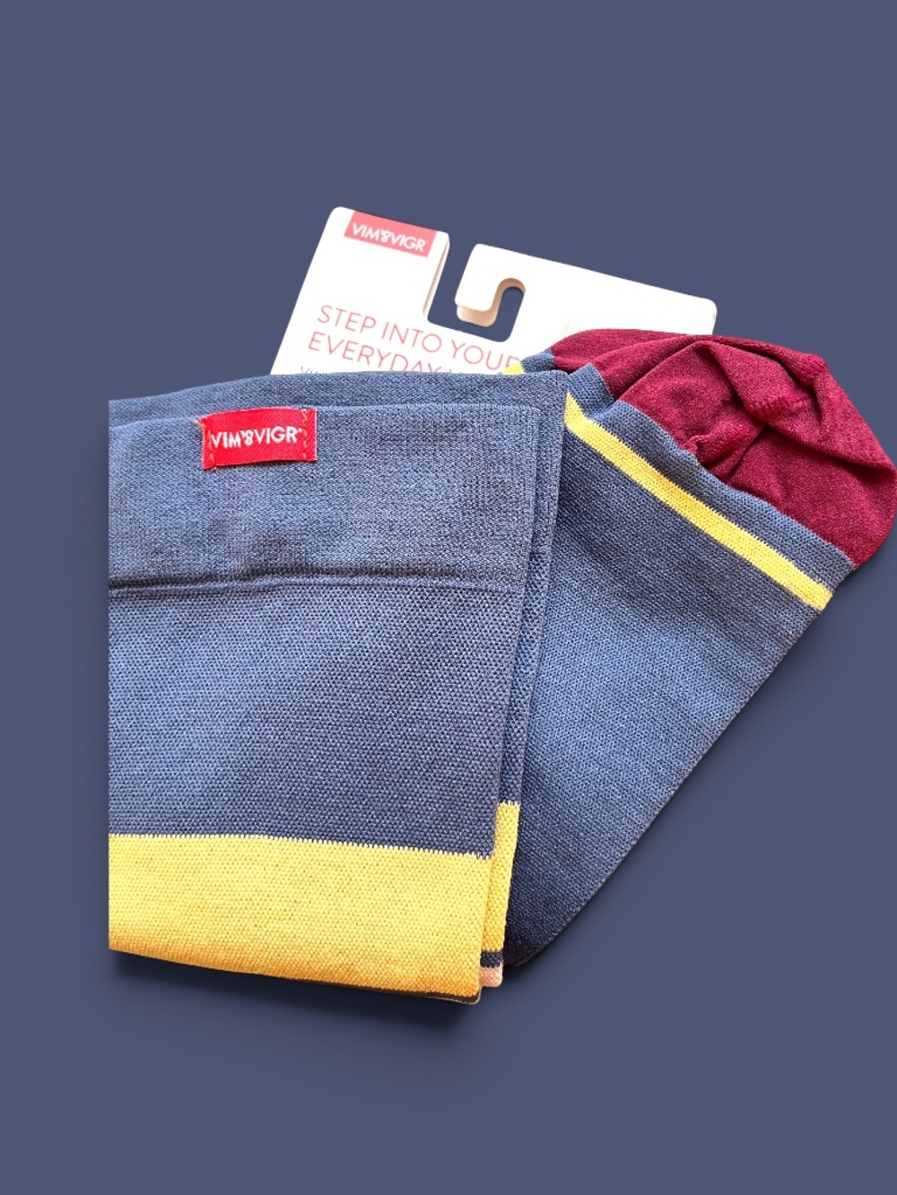 Vim & Vigr Compression Socks Navy Burgundy Yellow Size L XL